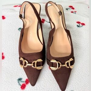 Forever New Brown Heels with Gold Buckles